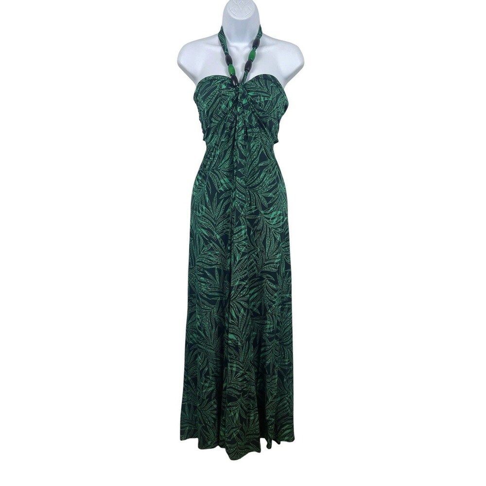 Victoria’s Secret Bra Tops Y2K Tropical Halter Maxi Dress Shelf Bra Stretch M